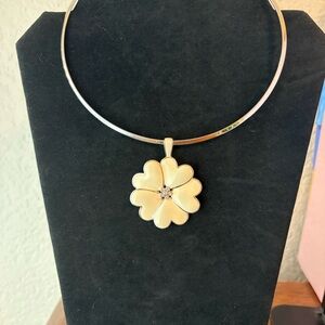 Lia Sophia Silver Necklace with Cream Clover Pendant